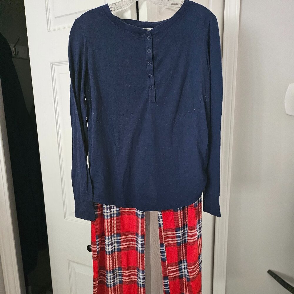 PJ Set (2) - Red Plaid Pants and Solid Shirts Long sleeve